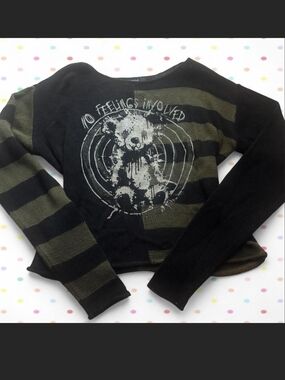 Social Collision- 'No Feelings Involved'  Olive & Black Striped Women’s Sweater.